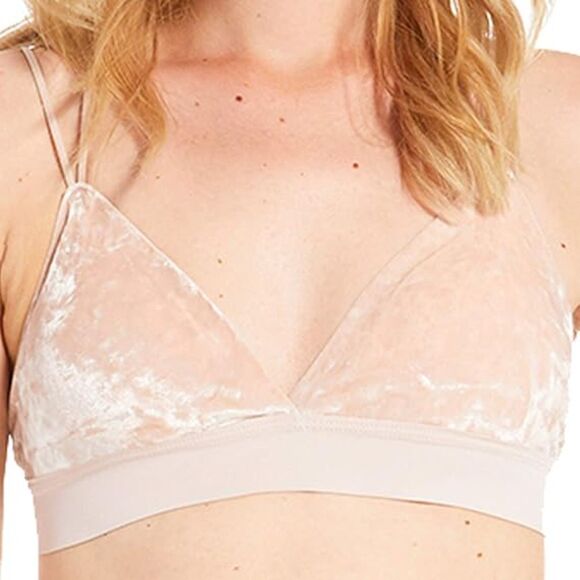 Crushed Velvet Triangle Bralette with Crossover Strap Back in Baby Pink size M - Picture 8 of 9